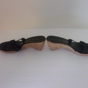 Black cross-strap wedge sandals